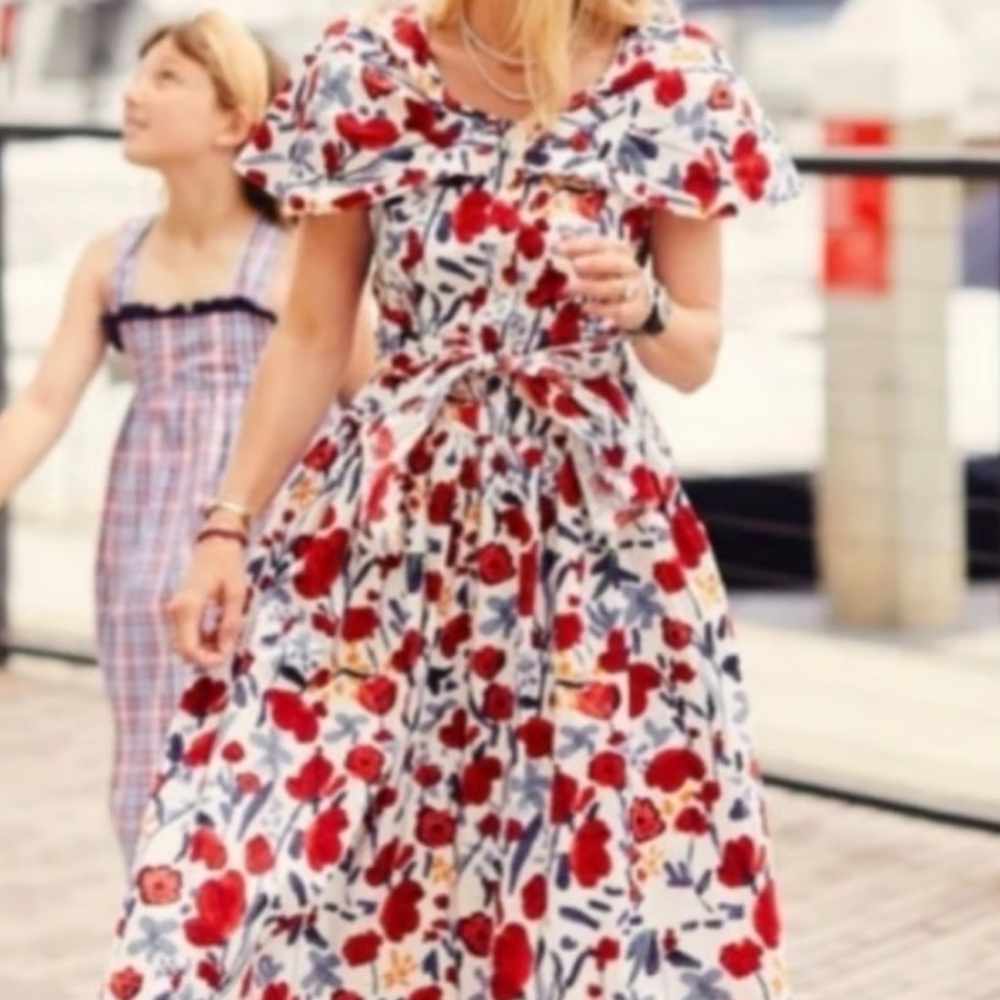 Buru Floral Print Dress with Red and Blue Accents